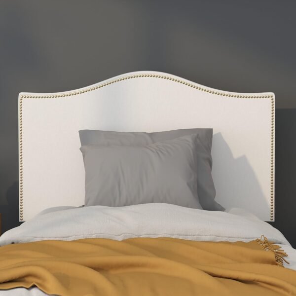 Flash Furniture Lexington Upholstered Twin Size Headboard with Accent Nail Trim in White Fabric - Image 6