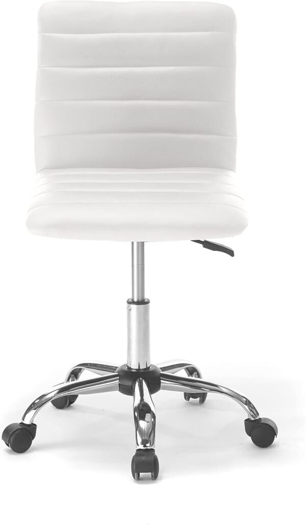 Faux Leather Rolling Office Chair, White - Image 3