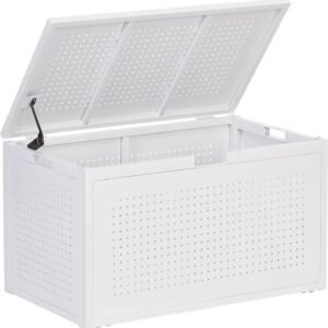 eHemco Heavy-Duty Metal Sheet Storage Trunk with Metal Frame, 29.13 by 17.32 by 17.12 Inches, White