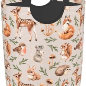 Forest Little Animals Laundry Hamper Deer Squirrel Fox Hedgehog Bird Storage Basket Toys Clothes Organizer Bin For Home Bathroom Bedroom Dorm Nursery, 52l