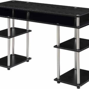 Convenience Concepts Designs2Go No Tools Student Contemporary Office Desk and Vanity with Shelves, 47.25″ L x 15.75″ W x 30″ H, Black