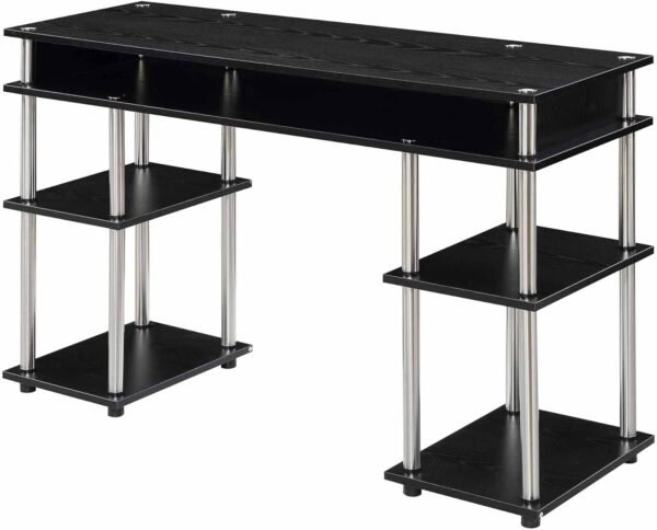 Convenience Concepts Designs2Go No Tools Student Contemporary Office Desk and Vanity with Shelves, 47.25" L x 15.75" W x 30" H, Black