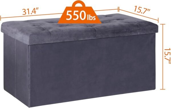 SUPER DEAL Velvet Storage Ottoman Bench Foldable Storage Chest Footrest Toy Box for Entryway, Living Room, Bedroom, 550 lb Load Capacity, 31.4x15.7x15.7 inches Dark Grey - Image 3