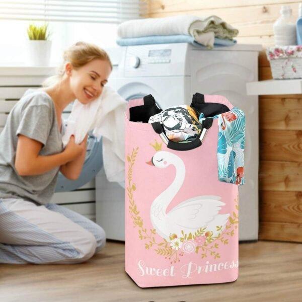 OREZI Cute Swan Princess Laundry Hamper,Waterproof and Foldable Laundry Bag with Handles for Baby Nursery College Dorms Kids Bedroom Bathroom - Image 6