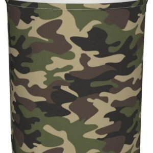 38L Round Laundry Hamper Camouflage Pattern Storage Basket Waterproof Coating Green Camo Organizer Bin For Nursery Clothes Toys