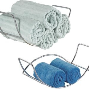mDesign Modern Decorative Metal Bathroom Wall Mount Towel Rack Organizer for Storage of Bath Sheets, Washcloths, Hand or Face Towels – 2 Pack – Chrome