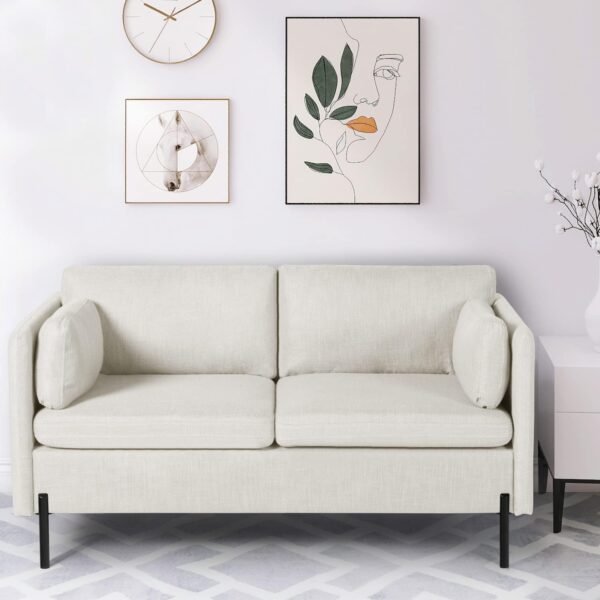 LINLUX 55'' Modern Loveseat Sofa Couch, Small Couches for Living Room, 2 Seat Couch for Small Spaces, Office, Bedroom, Apartment, with 2 Pillows, Beige - Image 3