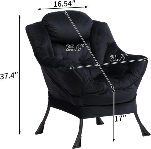 AcozyHom Modern Fabric Large Lazy Chair, Accent Oversized Comfy Reading Chair, Thick Padded Cozy Lounge Chair with Armrest, Steel Frame Leisure Sofa Chair for Living Room, Bedroom, Dorm, Black - Image 3