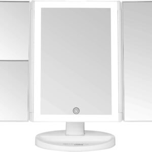 Trifold Vanity Mirror with Lights | LED Makeup Mirror with Lights and Touch Screen Dimming – 1x 2x 3x Magnification – Portable Lighted Makeup Mirror | Great Vanity Mirror with Lights