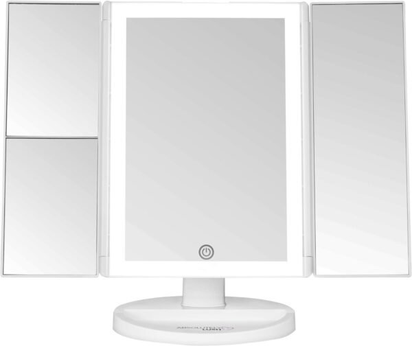 Trifold Vanity Mirror with Lights | LED Makeup Mirror with Lights and Touch Screen Dimming - 1x 2x 3x Magnification - Portable Lighted Makeup Mirror | Great Vanity Mirror with Lights