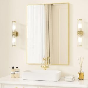 OICHA Gold Mirrors for Bathroom 24"x36" Mirrors for Wall Gold Vanity Mirror Satin Brass for Bathroom Vanity Mirror Wall Mirror Brushed Brass Mirror Gold Wall Mirror