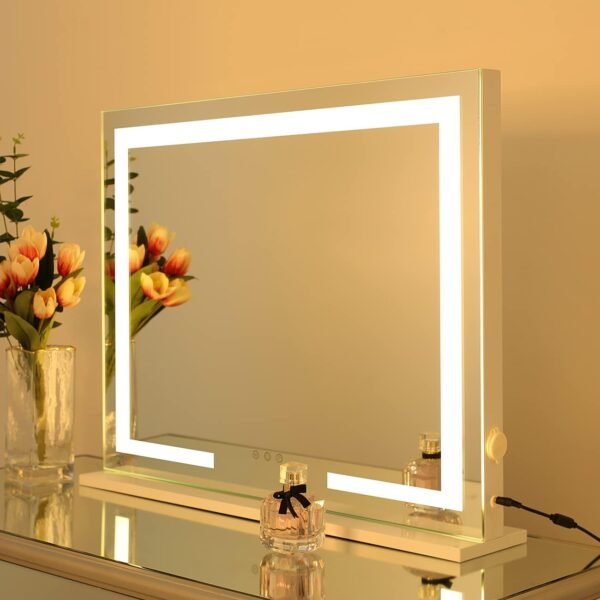 HOMPEN Makeup Vanity Mirror with Lights, Lighted Vanity Mirror, Table Top Lighted Beauty Mirror, Dimmable LED Light Strips, Hollywood Style Mirror, 28"x22" - Image 7