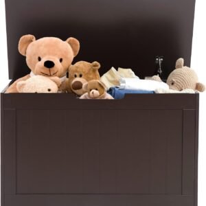 30 inches Kids Wooden Toy Chest Storage Space with 2 Safety Hinge Modern Decorative Toys Bench Box for Playroom Bedroom Living Room (Brown)