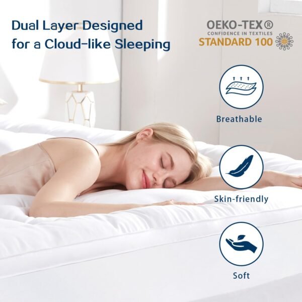 SINWEEK Dual Layer 4 Inch Memory Foam Mattress Topper, Twin Size, 2 Inch Cooling 5-Zone Gel Memory Foam Plus 2 Inch Extra Thick Pillowtop Cover, Pressure Relieve Soft Mattress Pad，light blue - Image 3