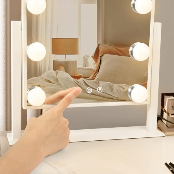 Hollywood Vanity Mirror with Lights, Tabletop Makeup Mirror with 9 LED Lights, 3 Colors Dimmable Touch Control Lighted Makeup Mirror with Lights, 360°Rotation - Image 9
