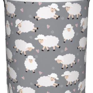 Cute Sheep (Gray) Round Laundry Hamper Storage Basket Toys Clothes Organizer Bin For Home Bathroom Bedroom Dorm Nursery, 38l