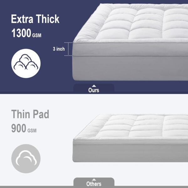HYPREST Mattress Topper Twin XL, Extra Thick Mattress Topper Overfilled with 1300 GSM Down Alternative, 100% Cotton Cooling Soft Quilted Plush Pillow Top Mattress Pad 8-24" - Image 7