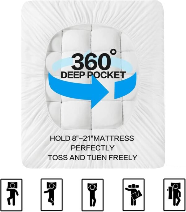 Mattress Topper Twin XL Size for Single Bed,Extra Thick Cooling Viscose Made from Bamboo Mattress Pad Cover Plush Soft Noiseless Down Alternative Fill,with 8-21" Deep Pocket - Image 3