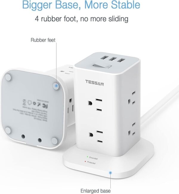 Tower Power Strip with 6 Feet Extension Cord, 8 Outlets 3 USB Chargers, 1700 Joules Surge Protection, Extension Cord with Multiple Outlets, 1875W, Office Supplies, Dorm Essentials, Charging Station - Image 5