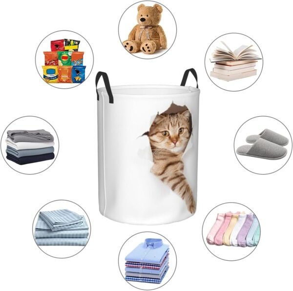 Cute Cat In White Hole Round Laundry Hamper Storage Basket Toys Clothes Organizer Bin For Home Bathroom Bedroom Dorm Nursery, 38l - Image 5