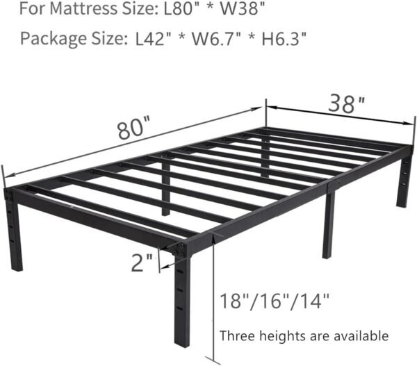 Twin XL Bed Frames, 14 Inches High Metal Bedframe with Steel Slats Support, No Box Spring Needed, Sturdy and Noise-Free - Image 2