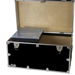 C&N Footlockers – XL Graduate Storage Trunk w/Tray – Made in the USA – STEEL Footlocker for College Dorm Room & Summer Camp – 32 x 18 x 18.5 Inches (Black)