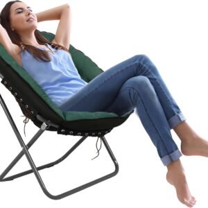 Saucer Chairs for Adults, Oversized 265 lb Saucer Chair for Bedroom, Papasan Chair with Cushion and Frame, Folding Saucer Chair, Moon Chair