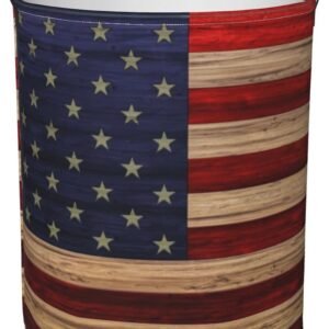 Foruidea American Flag Reclaimed Wood Laundry Basket,Laundry Hamper,Collapsible Storage Bin,Oxford Fabric Clothes Baskets,Nursery Hamper For Home,Office,Dorm,Gift Basket