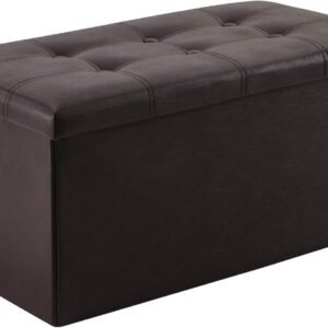 30 inches Folding Storage Ottoman, 80L Storage Bench for Bedroom and Hallway, Faux Leather Brown Footrest with Foam Padded Seat, Support 350lbs