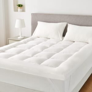 Mattress Topper Twin XL, Mattress Pad Dorm Bedding, Bed Mattress Cover with Straps, Extra 2-inch Thick Mattress Pad Topper Cover with 100% 1500T Peach Skin Fabric(39″x80″), White