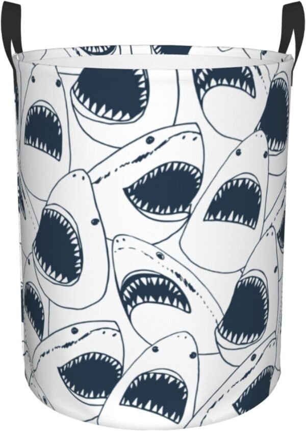Angry Sharks Round Laundry Hamper Storage Basket Toys Clothes Organizer Bin For Home Bathroom Bedroom Dorm Nursery, 62l