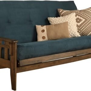 Kodiak Furniture KF Tucson Full Size Futon Set in Rustic Walnut Finish, Suede Navy