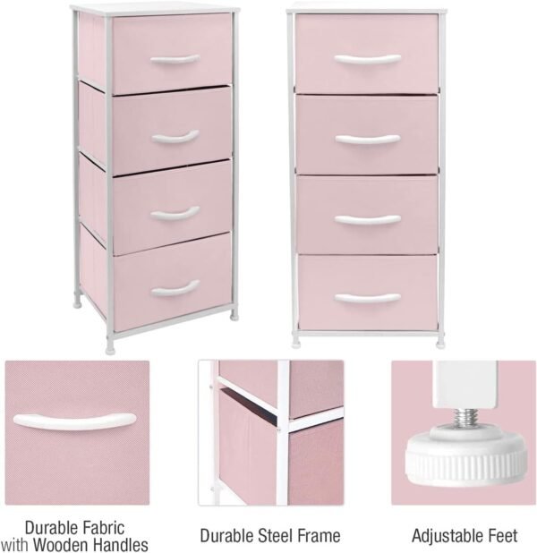 Sorbus Dresser Storage Tower, Organizer Drawers for Closet Boys & Girls Bedroom, Bedside Furniture, Chest for Home, College Dorm, Steel Frame, Wood Top, Fabric Bins(Pink) - Image 6