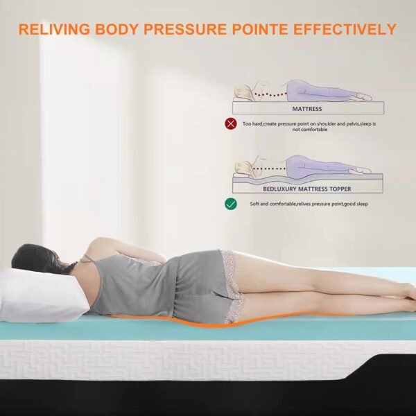 bedluxury 3 Inch TwinXL Size Cooling Mattress Topper Gel Memory Foam, High Density Soft Foam Mattress Pad Cover for Pressure Relief, Bed Topper with Removable Breathable Cover - Image 4