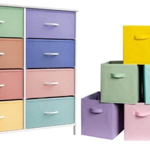 Sorbus Pastel Dresser with 8 Drawers + 11 Inch Pastel Cube Storage Bins (6 Pack) Bundle – Matching Set – Storage Unit Organizers for Clothing – Bedroom, Closet, Office Organization