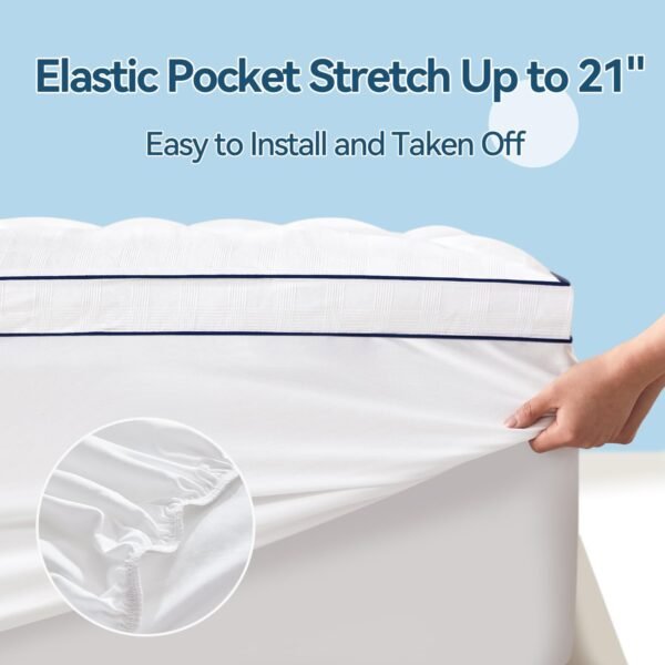 Mattress Topper for Back Pain Relief, Extra Thick Mattress Pad Pillowtop, Soft Cotton Cover with 8"-21" Deep Pocket, 1300gsm Overfilled Down Alternative Filling (Cotton White, Twin XL) - Image 6