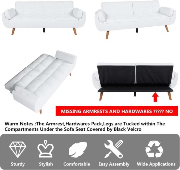 Setawix Velvet Futon Sofa Couch,Convertible Sleeper Sofa Bed for Living Room Small Spaces,Tufted Futons with Slpit Back,Modern Guest Sofa Bed Twin Sleeper with Pillow Arms (Corduroy Velvet White) - Image 7