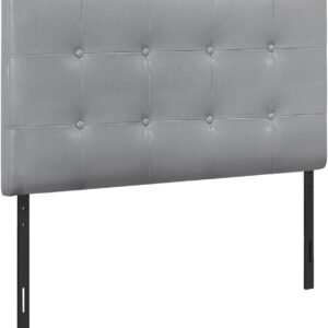 Monarch Specialties 6001T, Twin, Bedroom, Upholstered, Pu, Transitional Bed Size/Grey Leather-Look Headboard