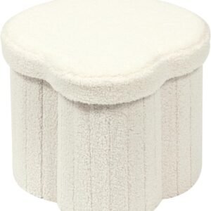 B FSOBEIIALEO Storage Ottoman Cube, Flowers Shaped Ottomans with Storage Foot Stool Footrest for Lving Room, Boucle Ottoman Seat for Dorm Room,Faux Teddy Fur,White 12.6″x12.6″x12.6″