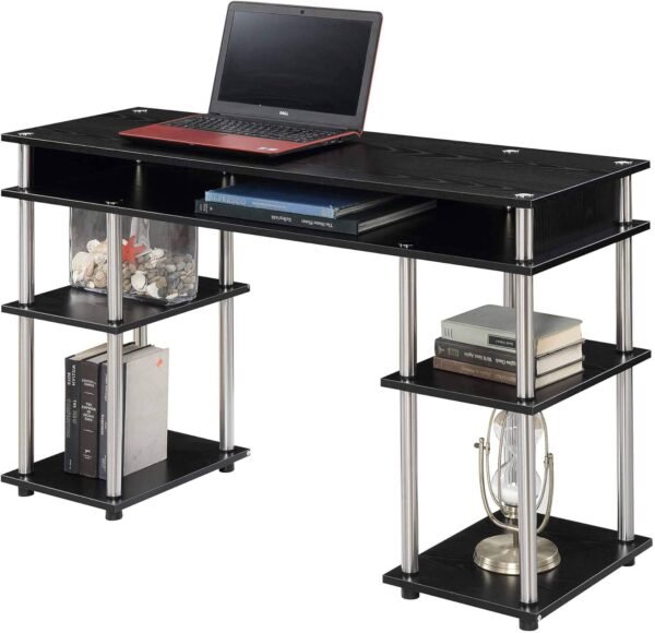 Convenience Concepts Designs2Go No Tools Student Contemporary Office Desk and Vanity with Shelves, 47.25" L x 15.75" W x 30" H, Black - Image 4