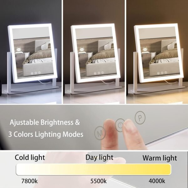 HIEEY Lighted Makeup Mirror, Hollywood Vanity Mirror with Lights, Three Color Lighting Modes, and 5X Magnification Mirror, Smart Touch Control, 360°Rotation (12in. White) - Image 2