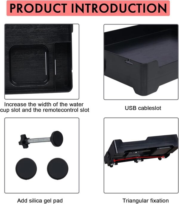 YONGJIA Foldable bedside shelf, bunk bed tray for top bunk, College, Dorm, bedroom, kids bunk bed, foldable nightstand for book, iphone, kindle, Water cup (Black) - Image 4