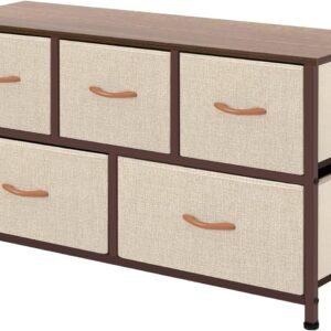AZL1 Life Concept Extra Wide Dresser Storage Tower with Sturdy Steel Frame,5 Drawers of Easy-Pull Fabric Bins, Organizer Unit for Bedroom, Hallway, Entryway, Beige 22×39.37 inches