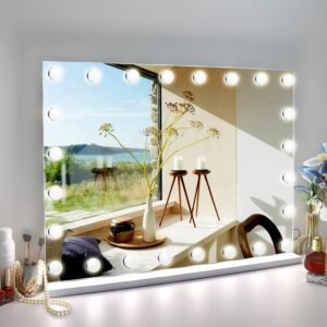 Zdorzi 31.5″x 23.6″ Vanity Mirror Makeup Mirror with Lights,10X Large Hollywood Lighted Vanity Mirror with 24 Dimmable LED Bulbs,3 Color Modes,Touch Control for Bedroom,Tabletop or Wall-Mounted, White