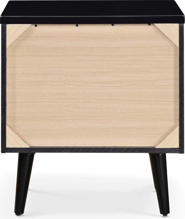 Lennox Mid-Century Side Table 2 Drawers Storage Nightstand, Matte Chrome Handle, Black - Image 15