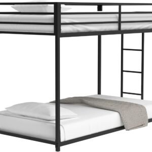 Twin over Twin Metal Bunk Bed with Ladder/Slats Support/Safety Guardrail for Childs Adults Teens,Weight Capacity 400 lbs(Lower)/350 lbs(Upper),Black