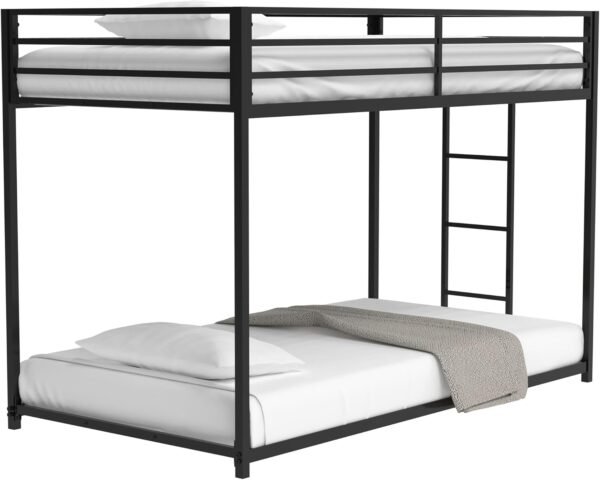 Twin over Twin Metal Bunk Bed with Ladder/Slats Support/Safety Guardrail for Childs Adults Teens,Weight Capacity 400 lbs(Lower)/350 lbs(Upper),Black