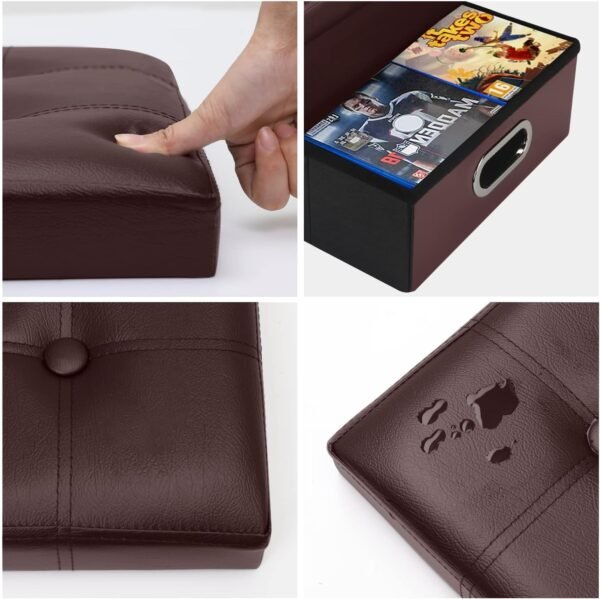 AmasSmile® Folding Storage Ottoman Foot Rest Stool with Drawers, 16 inch Leather Footstool Bench, Short Ottoman Bench, Storage Foot Rest Store, Books,Records Support 300 lbs, Brown - Image 5