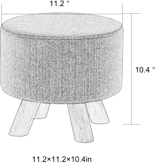 Asense Small Round Ottoman Foot Rest Stool Fabric Padded Seat Footstool Ottoman with Non-Skid Wooden Legs (Beige Grey,Fabric) - Image 5