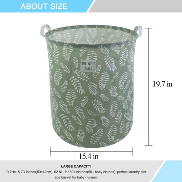 Mziart Large Foldable Laundry Basket Organizer, Collapsible Laundry Hamper Fabric Clothes Toy Storage Basket Nursery Hamper Storage Bin for Household Bedroom, Bathroom, College Dorm (Small White Leaf) - Image 2
